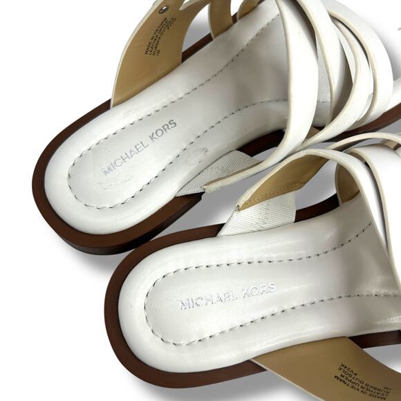 Michael Kors White Nora Toe Ring leather Sandals Size 7 Strappy Flat Sandals - Picture 6 of 11